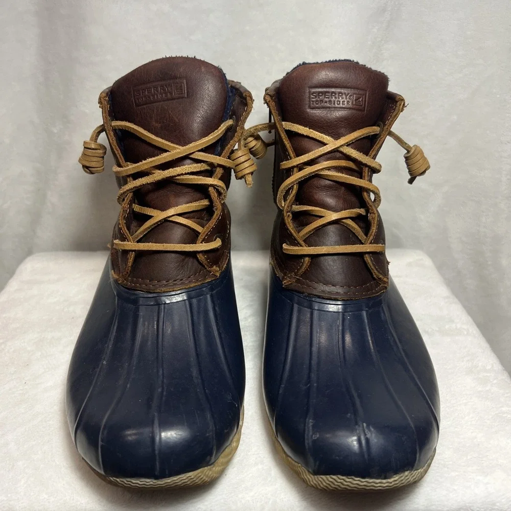 Sperry Top-Sider Saltwater Duck Boots Women's Size 8 Brown Navy Waterproof